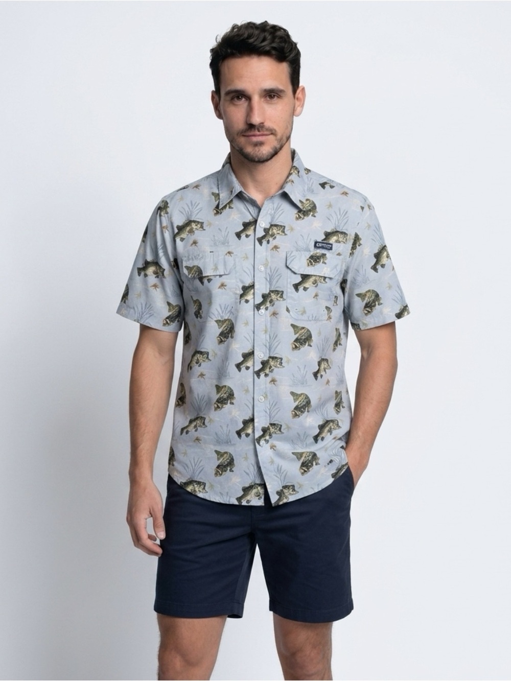 Realtree Fishing Men's Gray Fish Print Button-Up Shirt Size L - Picture 2 of 11